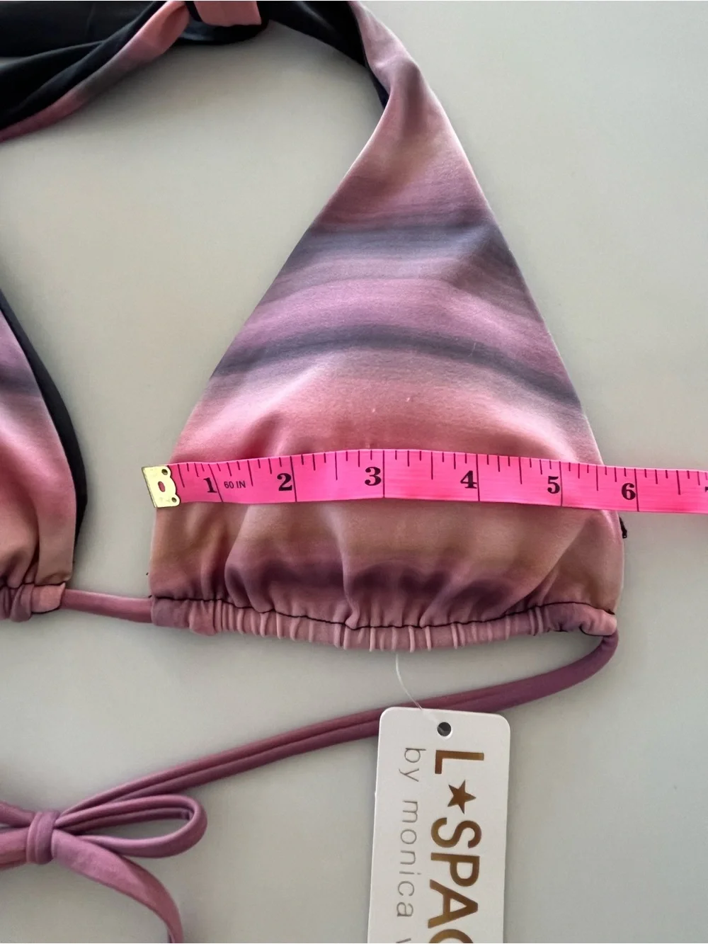 L*Space by Monica Wise Reversible Halter Bikini Top Pink Ombré / Dark Grey Sz S